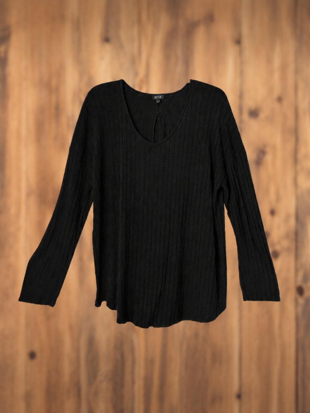A.N.A. Black Long Sleeve Ribbed Round Neck Tunic - XL